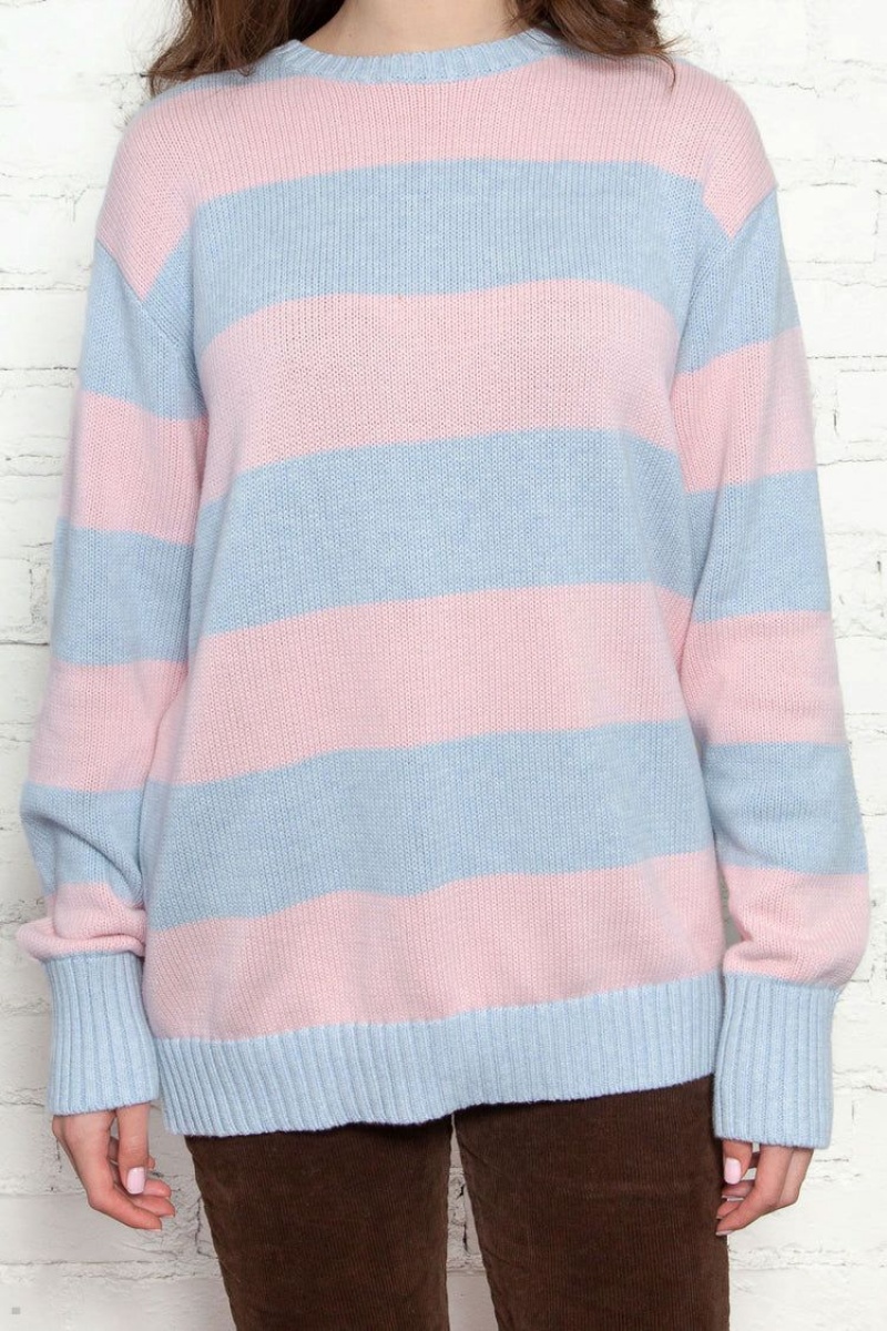 Chandail Brandy Melville Brianna Coton Thick Stripe Bleu Rose | LYK-63111172